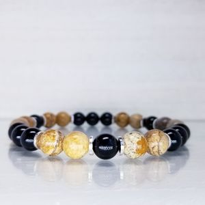 Picture Jasper & Onyx Beaded Stretch Bracelet